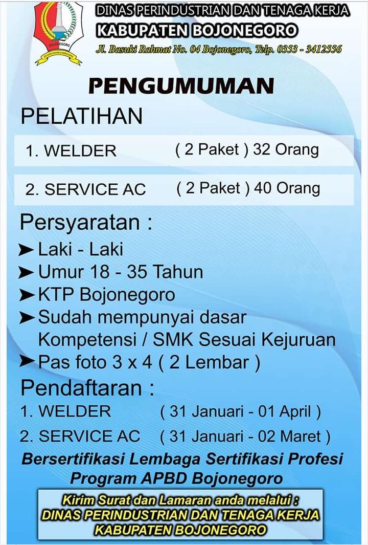 Pengumuman Pelatihan Welder dan Service AC