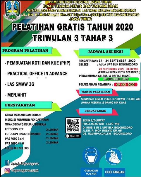Pelatihan Gratis Tahun 2020 Triwulan III Tahap III di BLK Kabupaten Bojonegoro