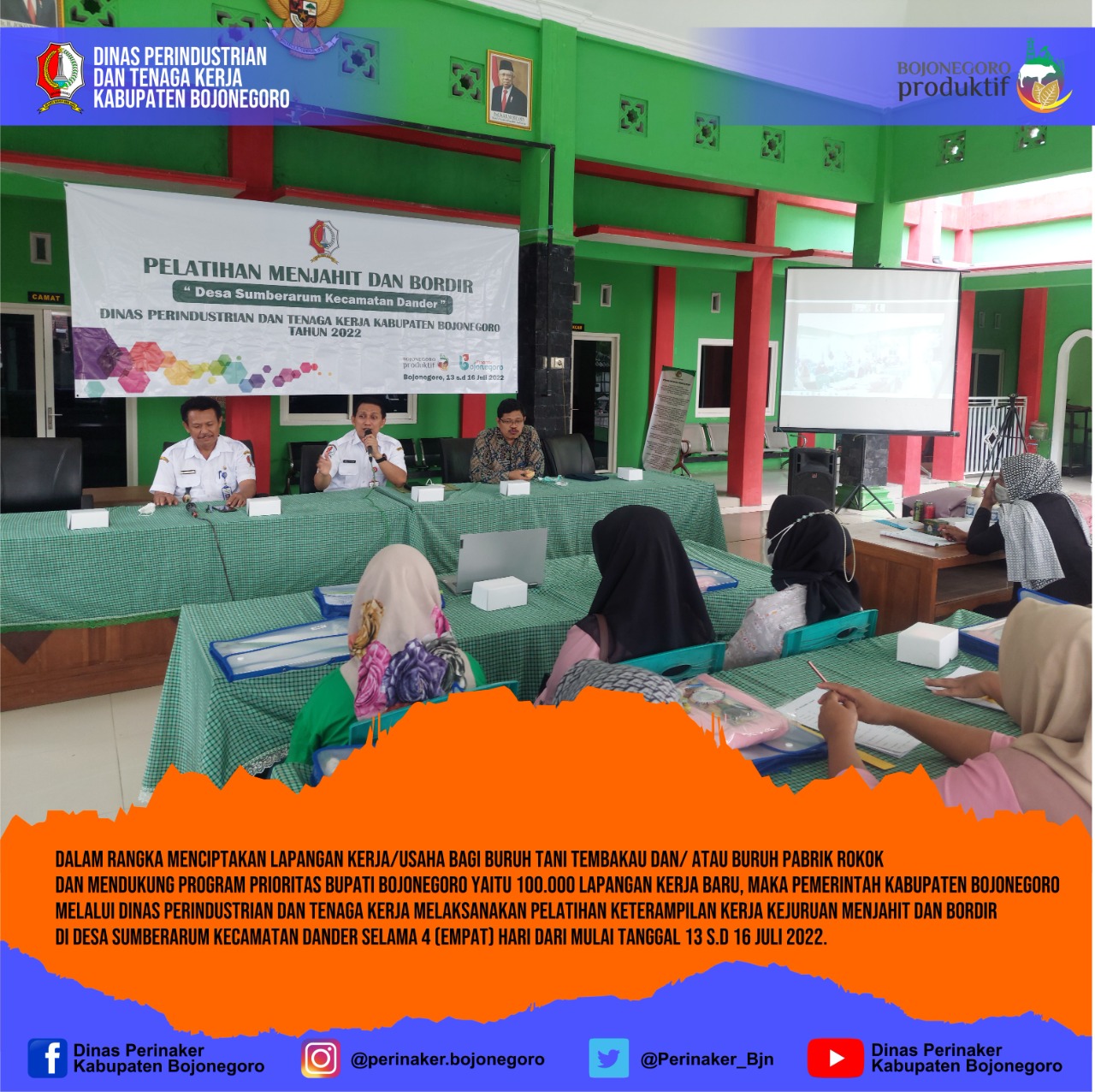 Pelatihan Keterampilan kerja kejuruan menjahit dan bordir di Desa Sumberarum Kecamatan Dander