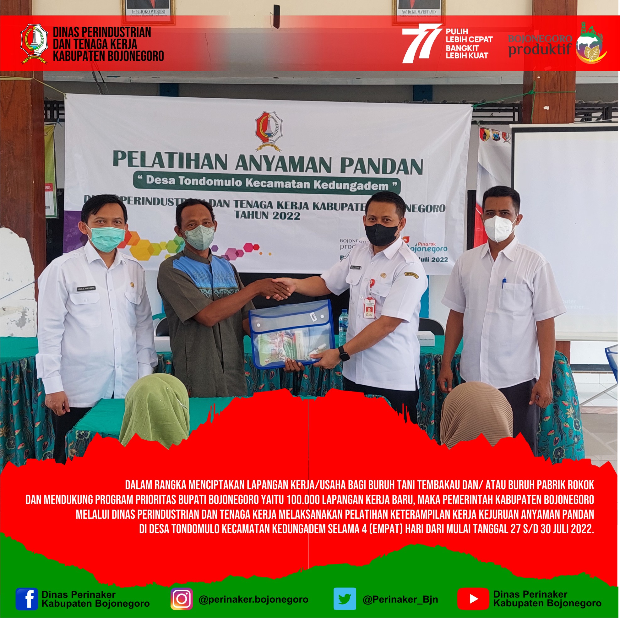 Pelatihan keterampilan kerja kejuruan Anyaman Pandan di Desa Tondomulo Kecamatan Kedungadem