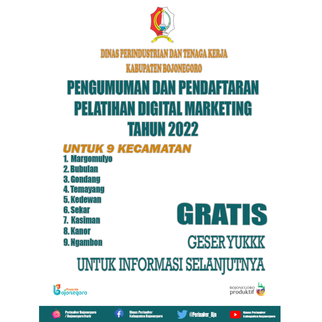 Pendaftaran Digital Marketing Tahun 2022 untuk 9 Kecamatan
