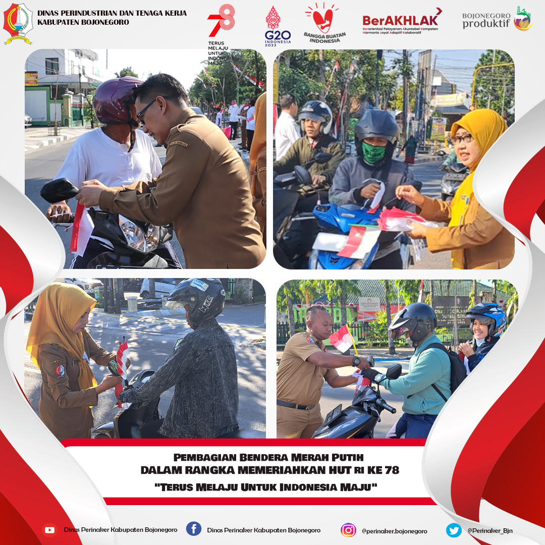 Pembagian 100 Bendera Merah Putih di Dinas Perindustrian dan Tenaga Kerja