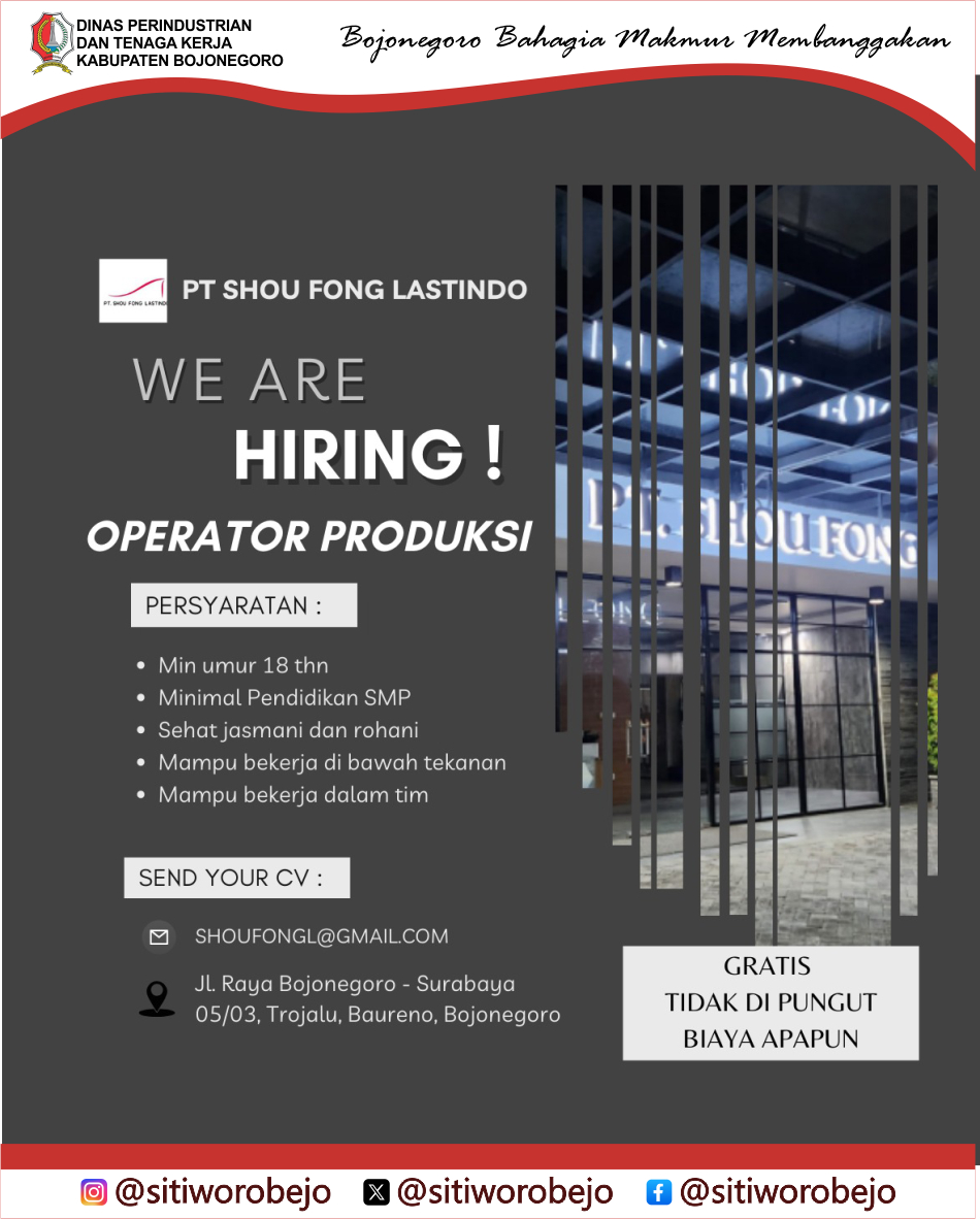 Lowongan Kerja – PT Shou Fong Lastindo