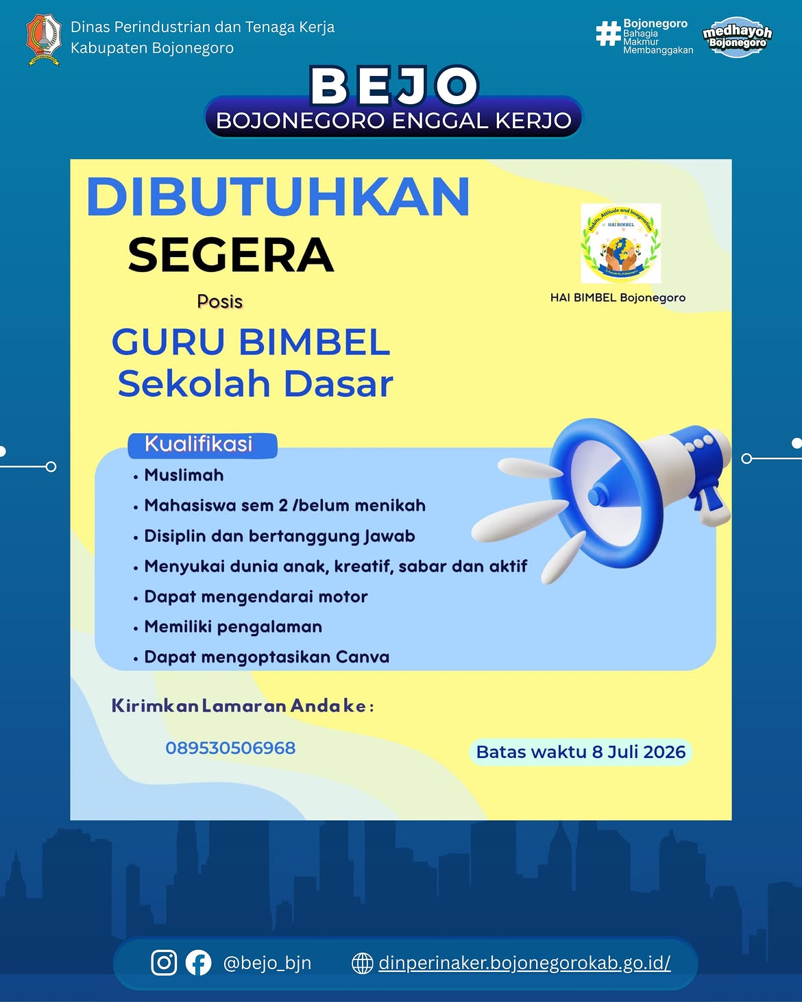 INFO LOWONGAN KERJA- Hai Bimbel Bojonegoro