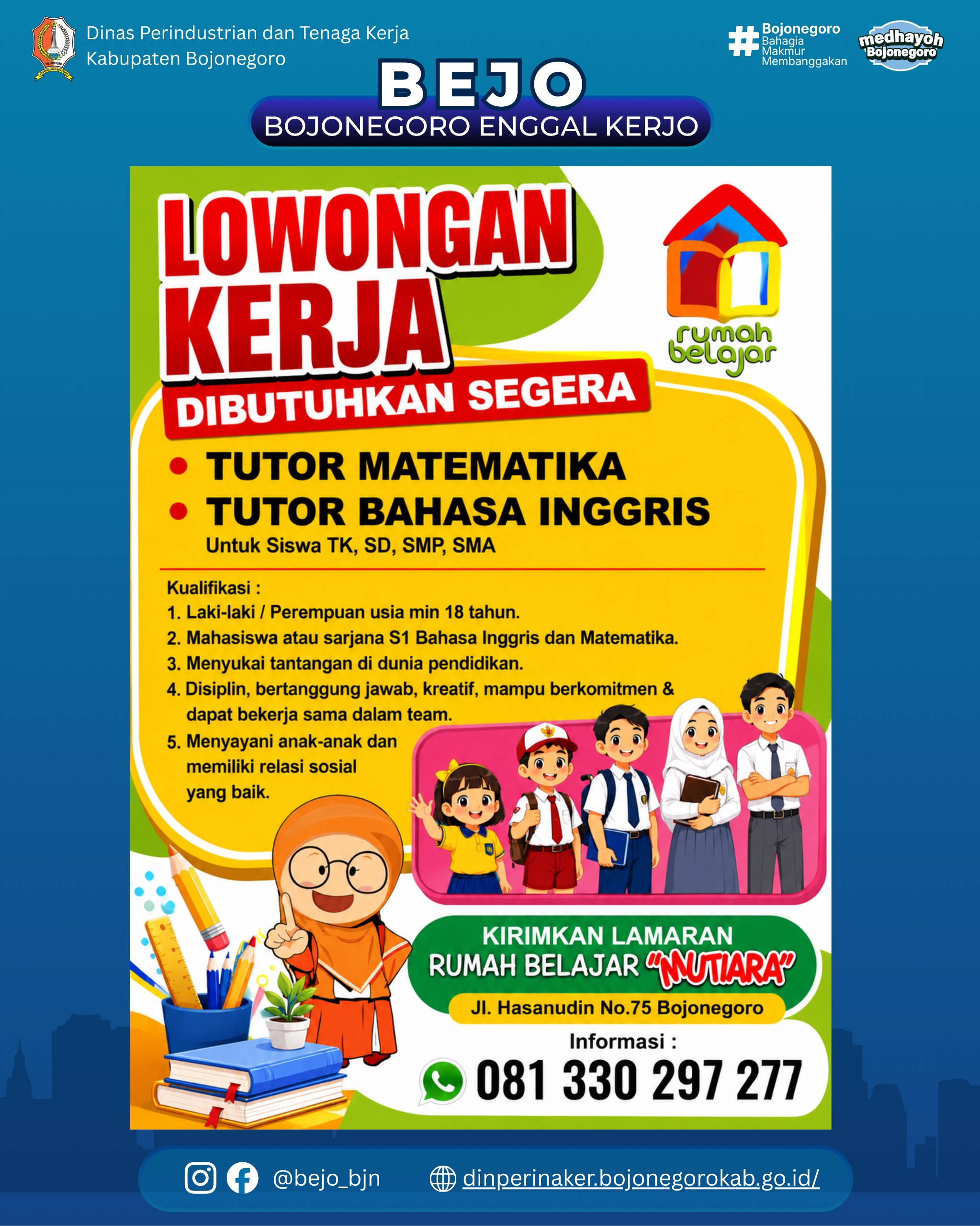 LOWONGAN KERJA TERBARU – Rumah Belajar "Mutiara" Bojonegoro