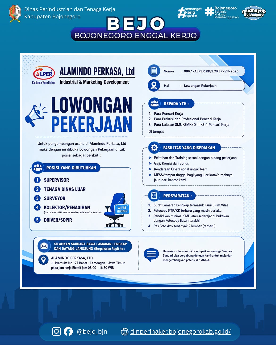LOWONGAN KERJA TERBARU – Alamindo Perkasa, Ltd