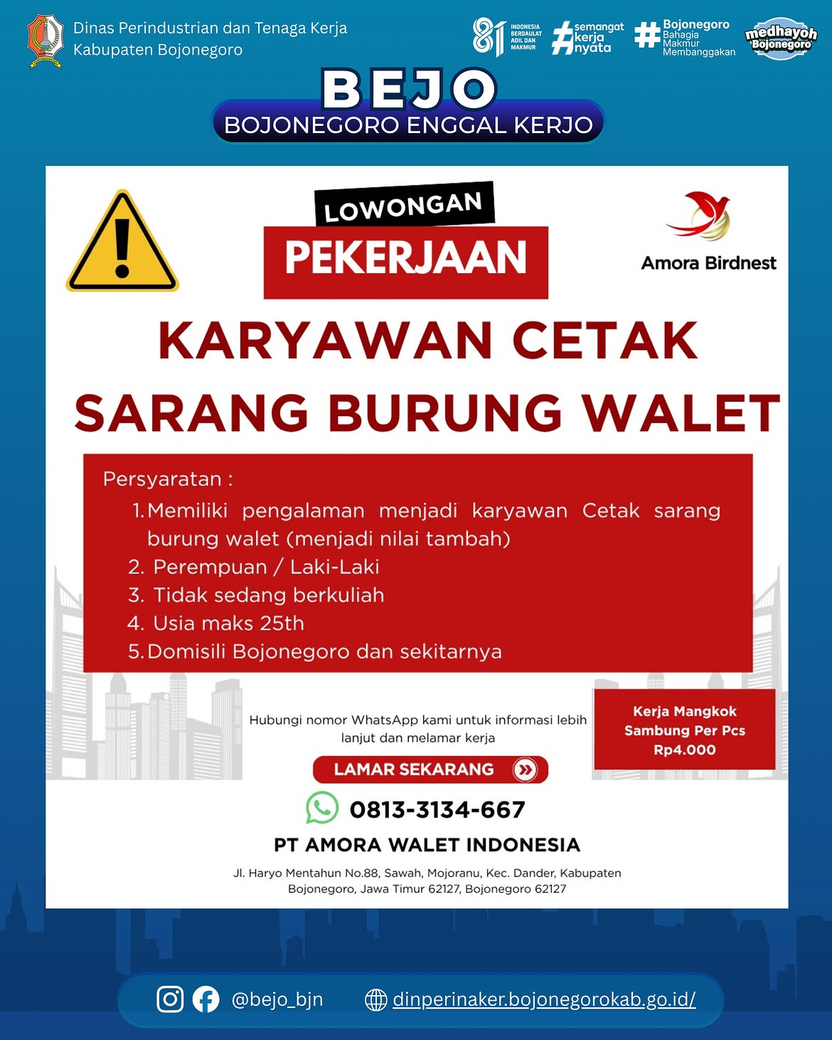 LOWONGAN KERJA TERBARU – PT Amora Walet Indonesia
