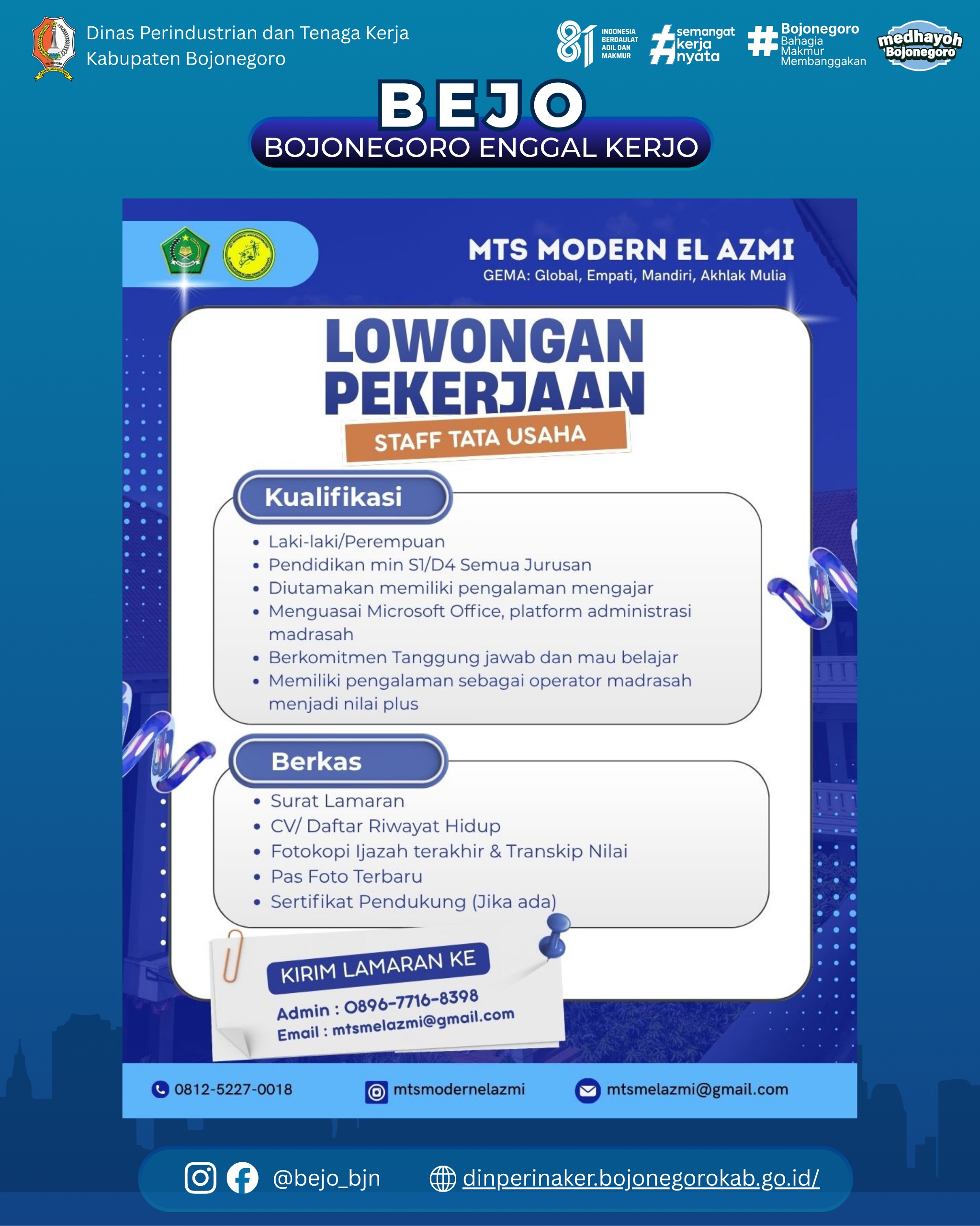 LOWONGAN KERJA TERBARU – MTs Modern El Azmi