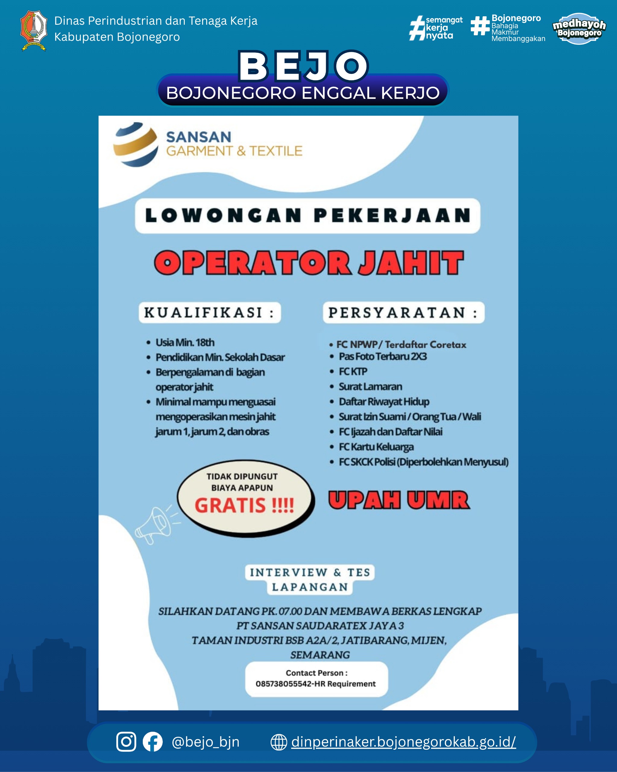 LOWONGAN KERJA TERBARU – SanSan Garment&Textile