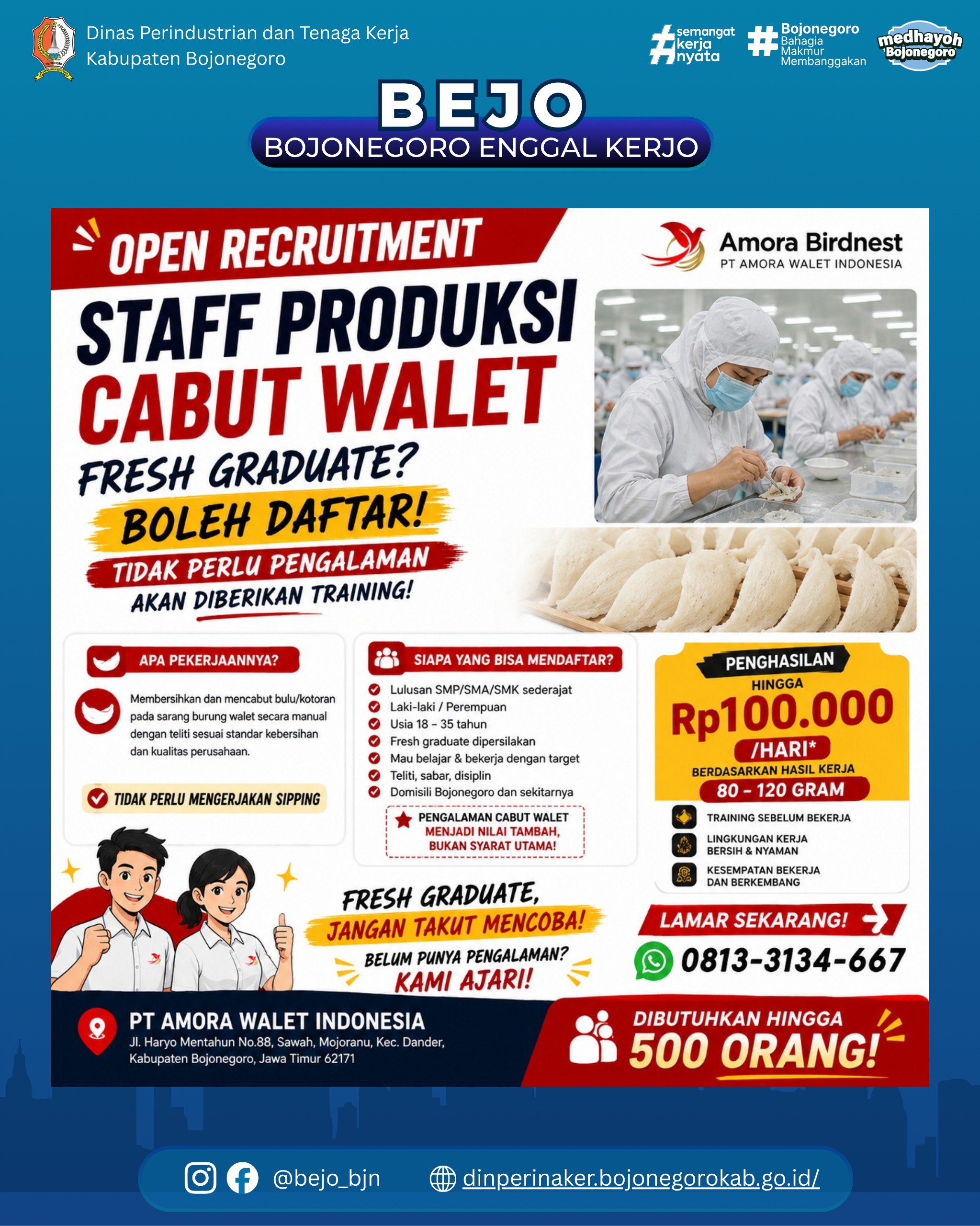 LOWONGAN KERJA TERBARU- PT Amora Walet Indonesia