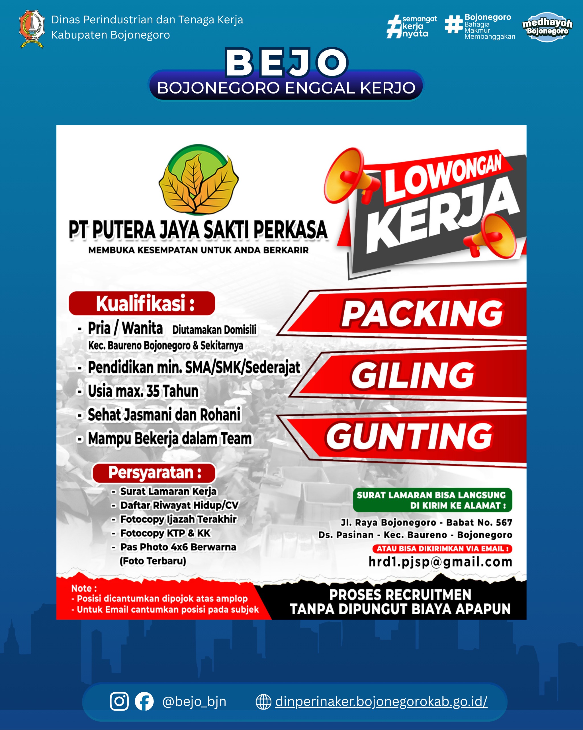 LOWONGAN KERJA TERBARU – PT. Putera Jaya Sakti Perkasa