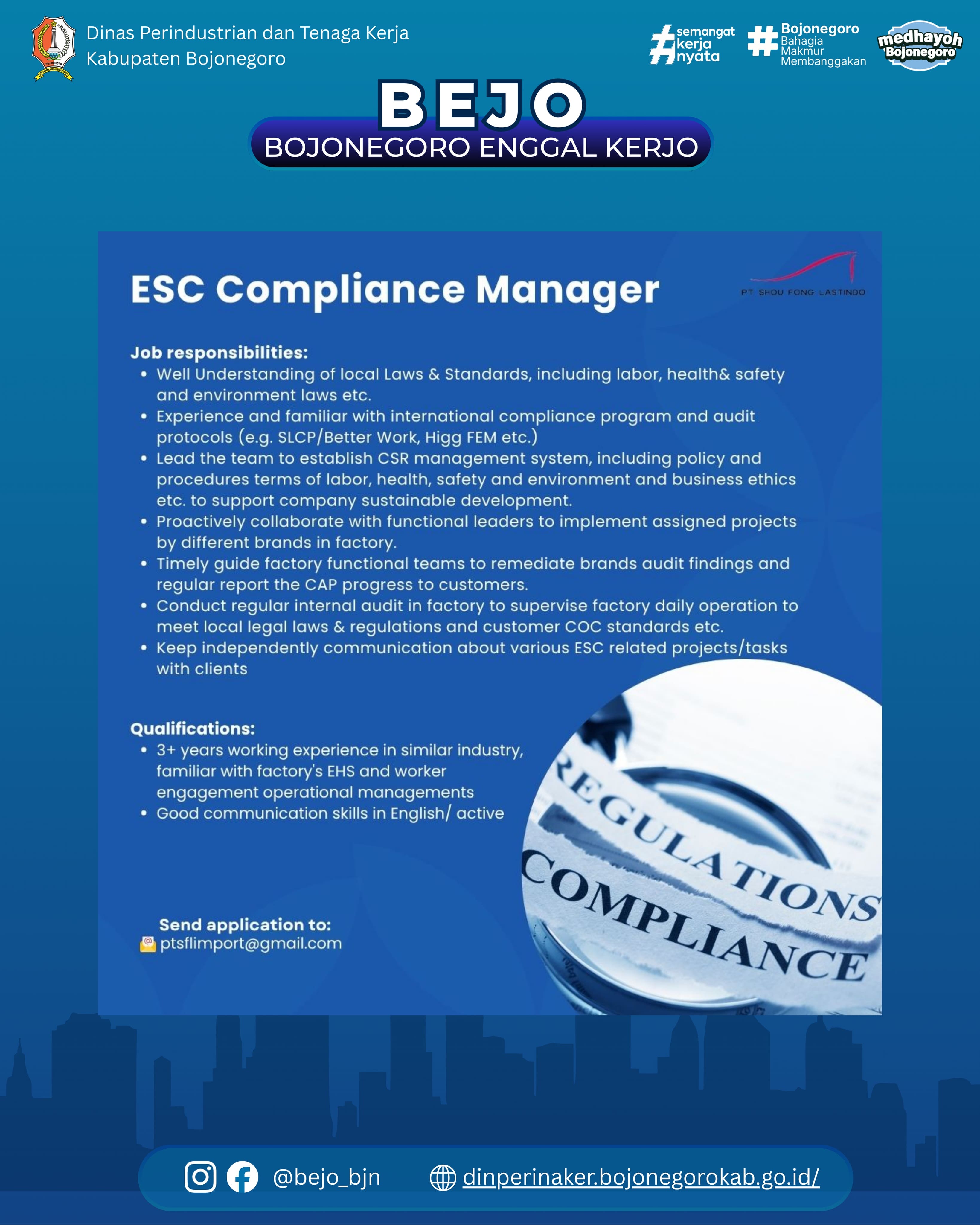 LOWONGAN KERJA TERBARU – ESC Compliance Manager