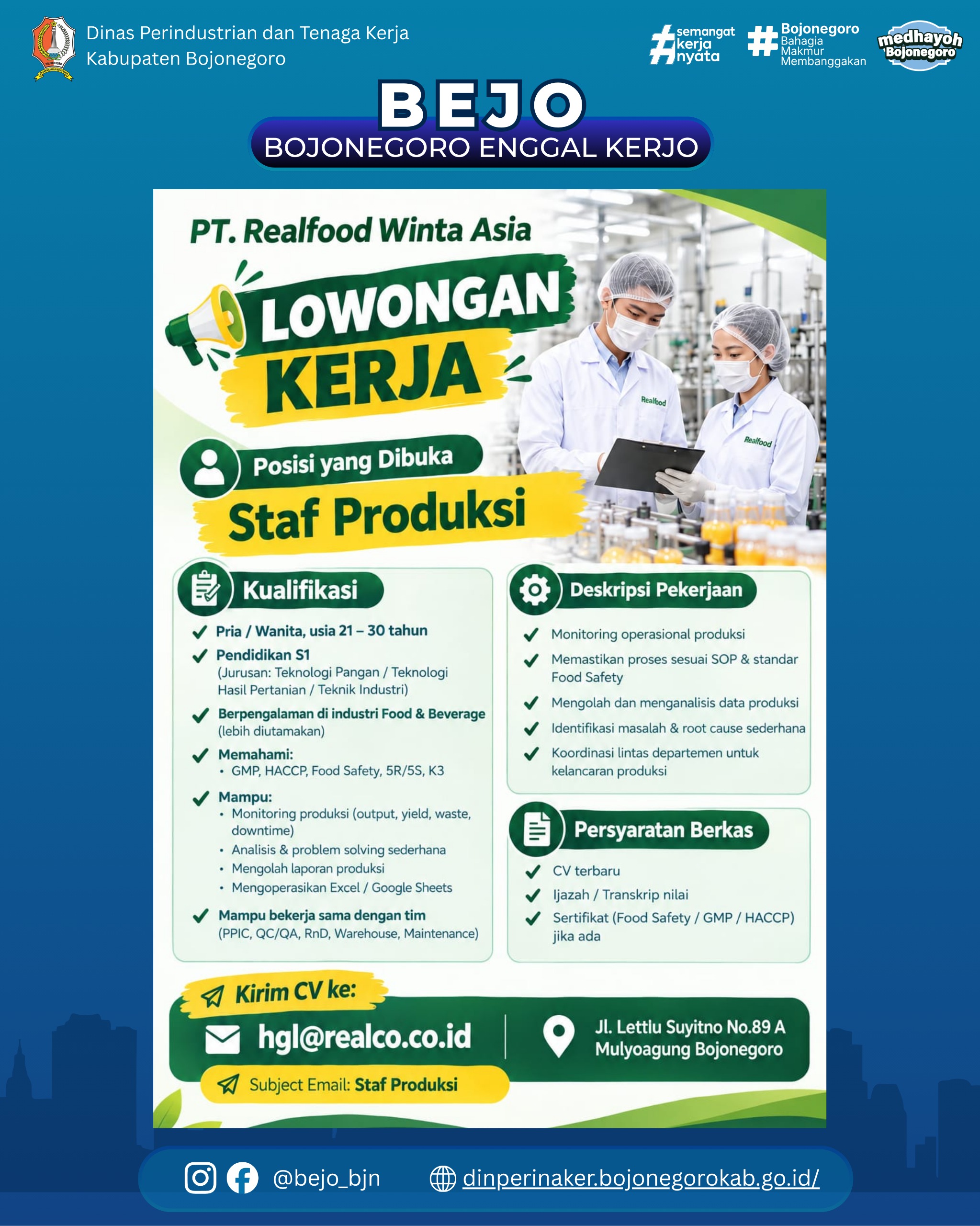 LOWONGAN KERJA TERBARU – PT. Realfood Winta Asia