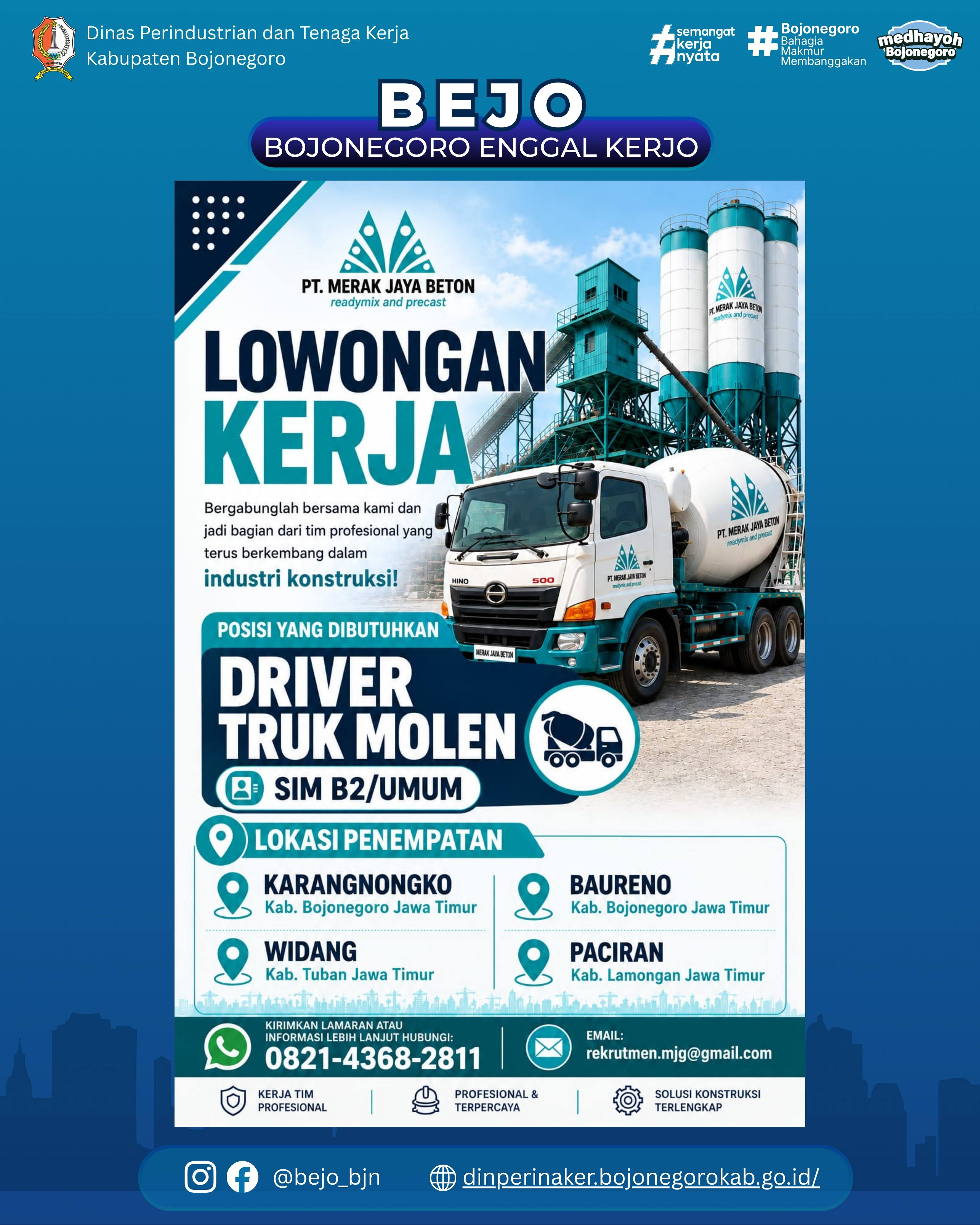 LOWONGAN KERJA TERBARU – PT. MERAK JAYA BETON