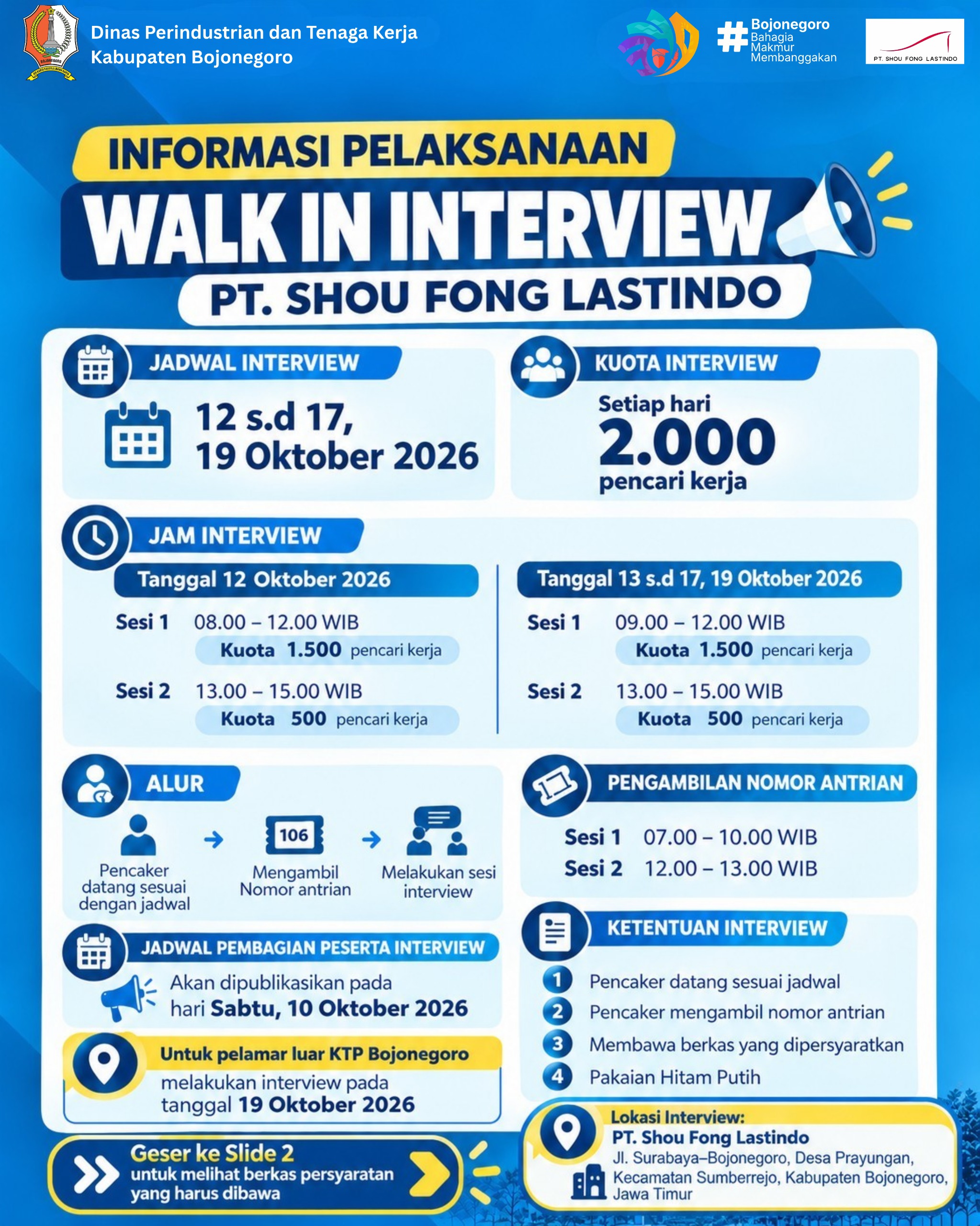 INFORMASI WALK IN INTERVIEW PT. SHOU FONG LASTINDO