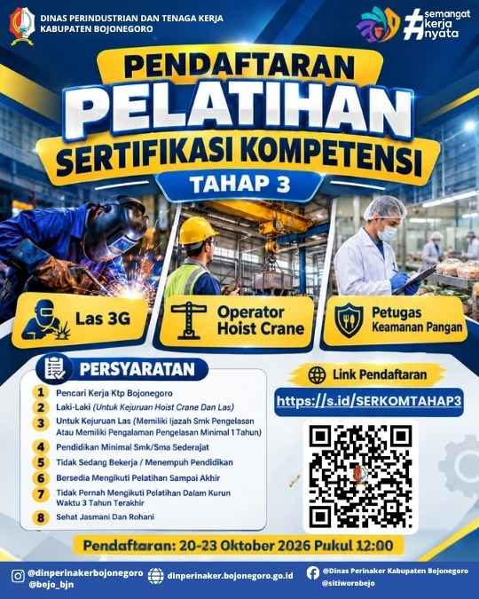 Pendaftaran Pelatihan Sertifikasi Kompetensi Tahap 3 Kabupaten Bojonegoro resmi dibuka!