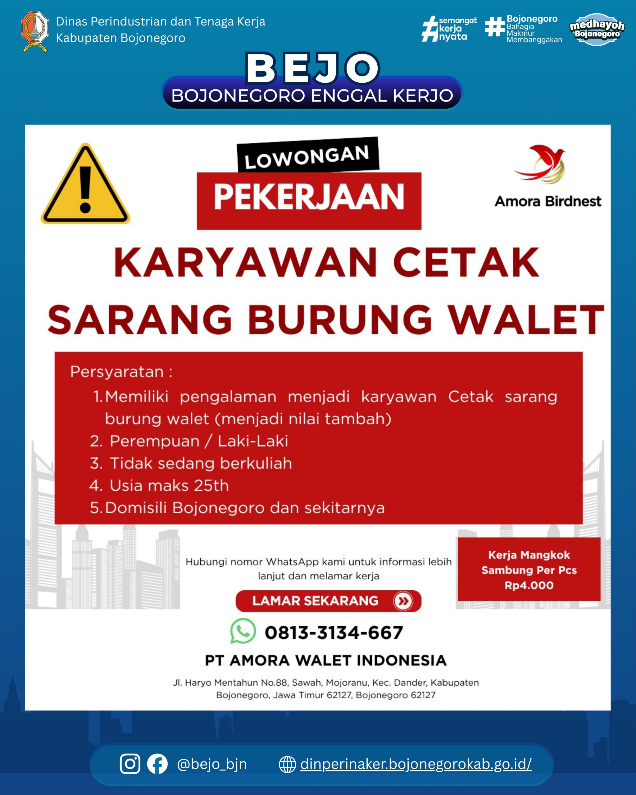 LOWONGAN KERJA PT. AMORA WALET INDONESIA